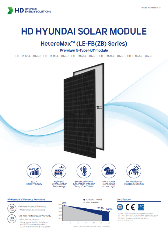 Pannelli Fotovoltaici  - HD Hyundai HeteroMax™ HiT-H450LE-FB – Modulo Solare N-Type HJT 450W Full Black