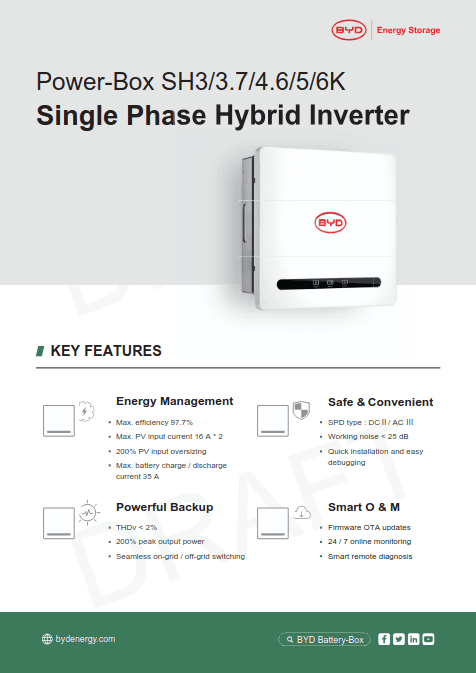 Inverter - BYD Power-Box SH3/3.7/4.6/5/6K – Inverter Ibrido Monofase fino a 6 kW